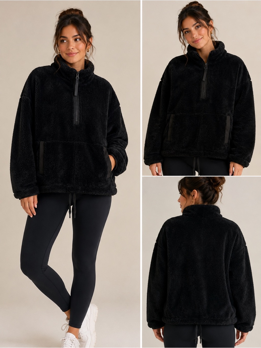 All in Motion black half zip fuzzy fleece Pullover 1/4 Zip Cozy Soft Sweatshirt